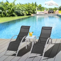 Outsunny 3 Pieces Patio Pool Lounge Chairs Set, Outdoor Chaise lounge with 2 S-Shaped Sunbathing Chairs and a Glass Top Table, for Yard Garden, Black(m-8)