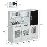 Qaba Pretend Play Kitchen, Kids Kitchen Playset with Play Phone, Chalkboard, Towel Rack & Ice Maker for 3-8 Years White(m-3)