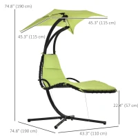 Outsunny Outdoor Hammock Chair with Stand, Floating Chaise Lounge Chair with Soft Padded Cushion, Hanging Hammock Swing Reclining Seat with Canopy Umbrella, Green(m-3)