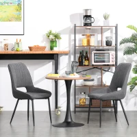 HOMCOM 27.5" Round Dining Table with Metal Pedestal Base for Living Room, Natural Wood/Black(m-2)