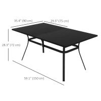 Outsunny Rectangle Patio Dining Table for 6 People with Steel Legs, Metal Tabletop for Garden, Backyard, Lawn, Balcony, Black(m-3)