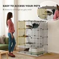 PawHut 4-Tier DIY Large Cat Cage with Hammock, Platforms, Ramps, Accessories for 1-3 Cats, Indoor Use, Black(m-6)