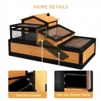 PawHut 3-Room Tortoise House Habitat with Balcony & 2 Stories, Indoor/Outdoor Wooden Tortoise Enclosure with Ladder, Tray, Openable Roof, Large Reptile Cage, 44" x 25.5" x 23", Yellow(m-4)