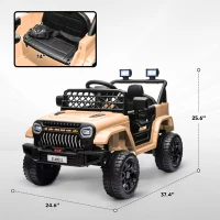 Qaba 12V Battery Powered Ride On Truck, Kids Electric Car with Spring Suspension, Remote, Horn, USB Music, Khaki(m-3)