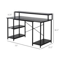 HOMCOM Computer Desk with Shelves and CPU Stand, Home Office Desk Workstation with Adjustable Feet, Black Wood Grain(m-3)