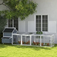 PawHut 156" Extra Large Wooden Chicken Coop with 2 Nesting Box, Run Cage, Waterproof Wave Roof, for 10-15 Chickens, Light Gray(m-10)