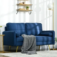 HOMCOM 56" Loveseat Sofa for Bedroom Upholstered 2 Seater Couch with Back Cushions and Pillows, Blue(m-1)