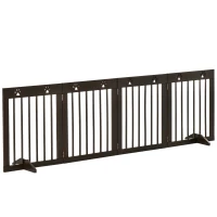 PawHut Freestanding Pet Gate with Two-Direction Hinges, Removable Feet, Foldable Wooden Dog Fence with Paw Carved, 24" x 20", Espresso Brown(m-1)