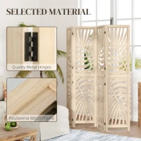 HOMCOM 4 Panel Room Divider, Detachable Folding Privacy Screens with Palm Leaf Design for Home Office, Natural Wood Finish(m-7)