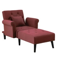 HOMCOM 2-In-1 Chaise Lounge Indoor with Rolled Armrest, Nailhead Trim and Button Tufting, Adjustable Velvet Fabric Upholstered Sofa for Bedroom and Living Room, Red(m-1)