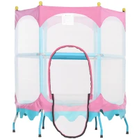 Qaba Trampoline for Kids, 4.6FT Mini Toddler Trampoline Indoor Outdoor with Handlebar, Safety Enclosure Net, Pink(m-2)
