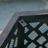 Outsunny Outdoor Fire Pit with Mesh Lid, Portable Wood Burning Firebowl with Poker for Patio, Backyard, Bronze(m-9)
