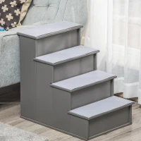 PawHut Pet Stairs, Small Dog Steps for Couch Bed with Cushioned Removable Covering, 15.75" x 23.25" x 21.25", Grey(m-10)