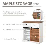 HOMCOM Farmhouse Coffee Bar Cabinet, Barn Door Wine Cabinet with Storage, Sideboard Buffet Cabinet with Wine Racks for Kitchen, White(m-4)