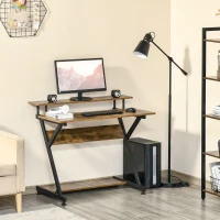 HOMCOM 39" Compact Computer Desk, Industrial Z-Shaped Writing Desk with Monitor Shelf and Storage, Workstation for Home Office(m-8)