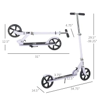 Aosom Kids Foldable Kick Scooter with Adjustable Height, Soft Textured Handles, Wide Deck, Brakes for Ages 7-14, 29.5" H - 39" H, White(m-3)
