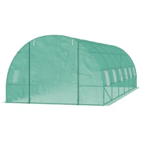 Outsunny 26' x 10' x 6.6' Walk-in Tunnel Hoop Greenhouse, PE Cover, Steel Frame, Roll-Up Zipper Door & 12 Mesh Windows for Flowers, Vegetables, Tropical Plants, Light Green(m-11)