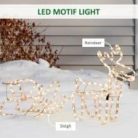 Outsunny 35" Christmas Reindeer and Sleigh with LED Motif Warm White Lighting, Indoor Outdoor Steel Frame Yard Decoration(m-4)