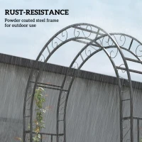 Outsunny 7.4ft Steel Garden Arch with Gate, Garden Arbor Trellis for Climbing Plants, Roses, Vines, Wedding Arch Stand for Outdoor, Garden, Lawn, Backyard, Black(m-5)