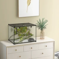 PawHut 14 Gallon Glass Reptile Terrarium Tank, Box Full View with Sliding Screen Top, 20" x 12" x 14", Black(m-10)