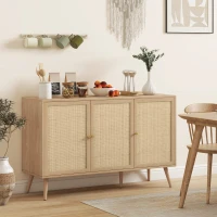HOMCOM Kitchen Sideboard Cabinet, Boho Storage Cabinet with Shelves, Wood Legs, Decorative Rattan Doors, Natural(m-7)