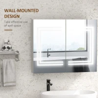 kleankin Bathroom Mirror Cabinet with Light, Bathroom Storage Cupboard with USB Charge, Adjustable Shelf, 31.5"W x 25.5"H, White(m-5)