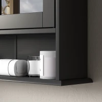 kleankin Medicine Cabinet, Wall-Mounted Bathroom Mirror Cabinet with Double Doors, Open Shelf, and Adjustable Shelf, Modern Bathroom Wall Cabinet, Black(m-9)