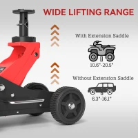 HOMCOM 1.5 Ton Big Wheel Hydraulic Car Jack Heavy Duty Steel Off-Road Jack with Extra Saddle for Trucks, SUVs, ATVs, Red(m-5)