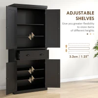 HOMCOM 72" Kitchen Pantry, Freestanding Storage Cabinet with Drawer, Doors, Black(m-5)