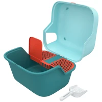 PawHut Cat Litter Box with Scoop, Easy to Clean & Openable Cover, Green(m-1)