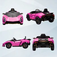 Qaba 12V Lamborghini Autentica Licensed Kids Car with Remote Control, 4 Wheels Spring Suspension, Soft Start, Pink(m-9)