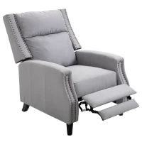 HOMCOM Manual Reclining Sofa, Upholstered Push Back Recliner Armchair for Living Room, Bedroom, Home Theater Seating w/Padded Seat and Backrest, Nailhead Trim, Wooden Legs, Grey(m-2)