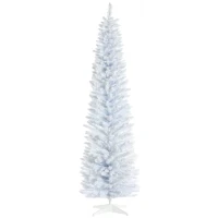 HOMCOM 7' Decorated Christmas Tree Snow Flocked Artificial Christmas Tree with Pencil Shape, Realistic Branches, White(m-11)