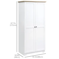 HOMCOM 68" Kitchen Pantry Cabinet, Freestanding Storage Cabinet, 2-Door Cupboard with 4-tier Shelving for Dining Room, White(m-3)