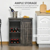 HOMCOM Industrial Wine Cabinet, Sideboard Storage Cabinet, Serving Bar Buffet with Sliding Barn Door and 6-Bottle Wine Rack, Gray(m-4)