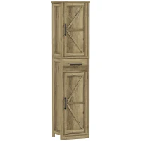 HOMCOM Farmhouse Linen Closet with Drawer, 67" Tall Bathroom Storage Cabinet with Barn Doors and Adjustable Shelves, Gray(m-11)