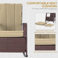 Outsunny Outdoor Wicker Rocking Chair Patio PE Rattan Recliner Chair with Cushion, Adjustable Footrest, Armrests, Khaki(m-6)