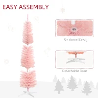 HOMCOM 6' Prelit Christmas Trees, Pencil Artificial Christmas Tree with Colorful Surface Branches, Colorful LED Lights, Pink(m-8)