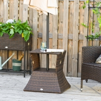 Outsunny Rattan Wicker Side Table, 21.3" Square Outdoor End Table with Umbrella Hole 2-Tier Storage for Patio Garden Mixed Brown