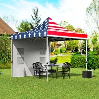Outsunny 10' x 10' Heavy Duty Pop Up Canopy Tent with Sidewall, UPF50+ Instant Sun Shelter with Storage Pockets, American Flag(m-10)