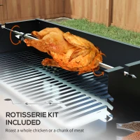 Outsunny BBQ Rotisserie Grill Charcoal, Split Roaster for Chicken Turkey, 3-Level Grill Grate, Storage Shelves, Stainless Steel(m-4)