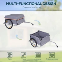 Aosom Bicycle Cargo Trailer Cart Carrier Garden Use w/ Quick Release, Cover, Grey(m-5)