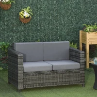 Outsunny 2 Seat Patio Loveseat Deluxe Wicker Sofa Chair Outdoor Rattan Furniture Couch All Weather with Cushion for Balcony, Deck, Garden and Poolside, Grey(m-8)