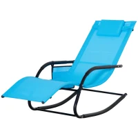 Outsunny Outdoor Rocking Chair, Chaise Lounge Pool Chair for Sun Tanning, Sunbathing, a Rocker with Side Pocket, Armrests & Pillow for Patio, Lawn, Beach, Blue(m-11)