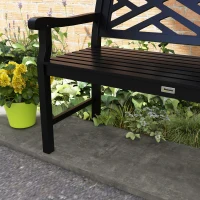 Outsunny 46" Outdoor Bench, Wooden Patio Loveseat with Slatted Frame and Armrests, 2 Seater Garden Bench for Porch, Lawn, Black(m-7)