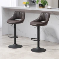 HOMCOM Swivel Bar Stools Set of 2, Faux Leather Upholstered Counter Height Barstools with Round Metal Base(m-1)