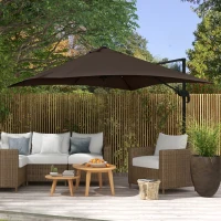 Outsunny 10x10ft Cantilever Umbrella Rotatable Square Market Parasol, 4 Adjustable Angle for Outdoor Backyard Patio Coffee(m-1)
