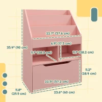 HOMCOM Kids Bookcase with Storage Drawer for Books, Reading Nook, for Classroom, Bedroom, Playroom, Pink(m-3)