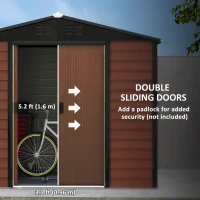 Outsunny 8' x 7' Outdoor Storage Shed, Galvanized Steel Metal Garden Shed with Lockable Doors, Floor Frame, Vents, Lock and Gloves for Backyard, Lawn, Patio, Teak(m-6)