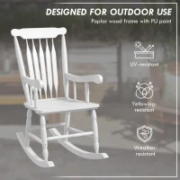Outsunny Porch Rocker Chair, 350 lbs. Wooden Outdoor Rocking Chair with High Back for Garden, Patio, Balcony, White(m-6)